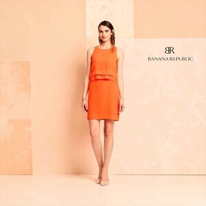 Banana Republic, Coral Orange, Sleeveless Elegant Layered Dress, Size 10